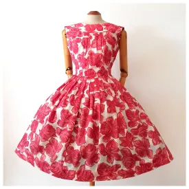 1950s 1960s - Gorgeous Satin Roseprint Dress - W27 (68cm)