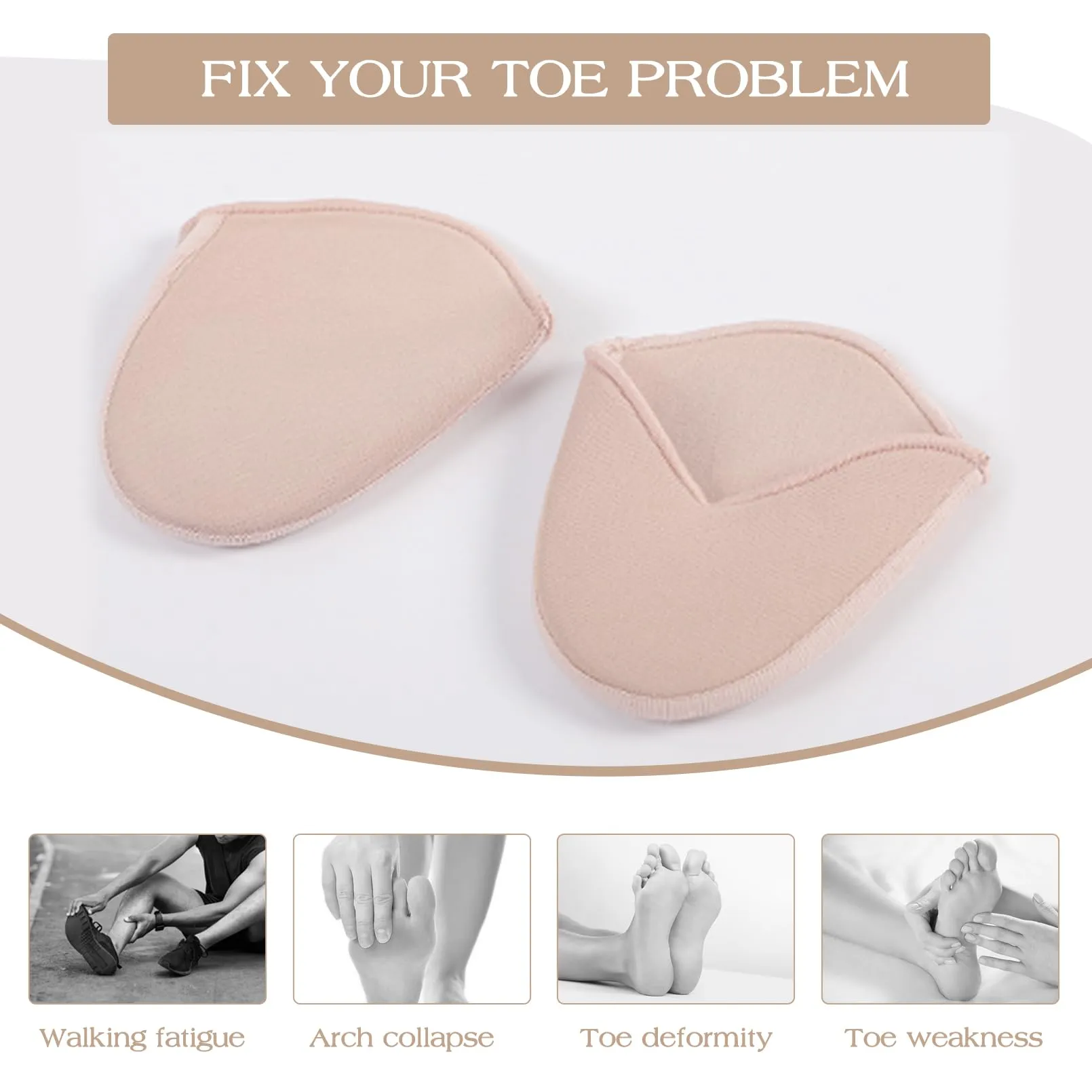 2 pairs of toe protectors for shoes, toe pads for long ballet and dance shoes, soft toe protection pads for ballet and dance shoes for pointe shoes, fabric toe protectors for women and girls