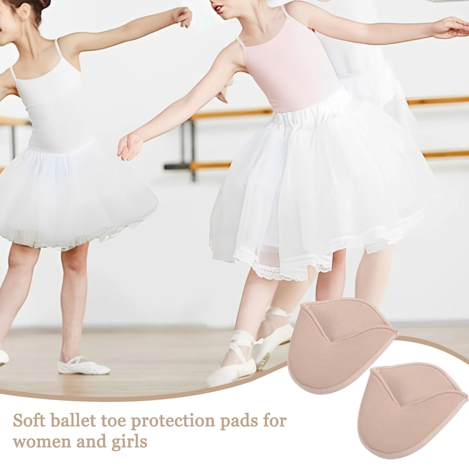 2 pairs of toe protectors for shoes, toe pads for long ballet and dance shoes, soft toe protection pads for ballet and dance shoes for pointe shoes, fabric toe protectors for women and girls