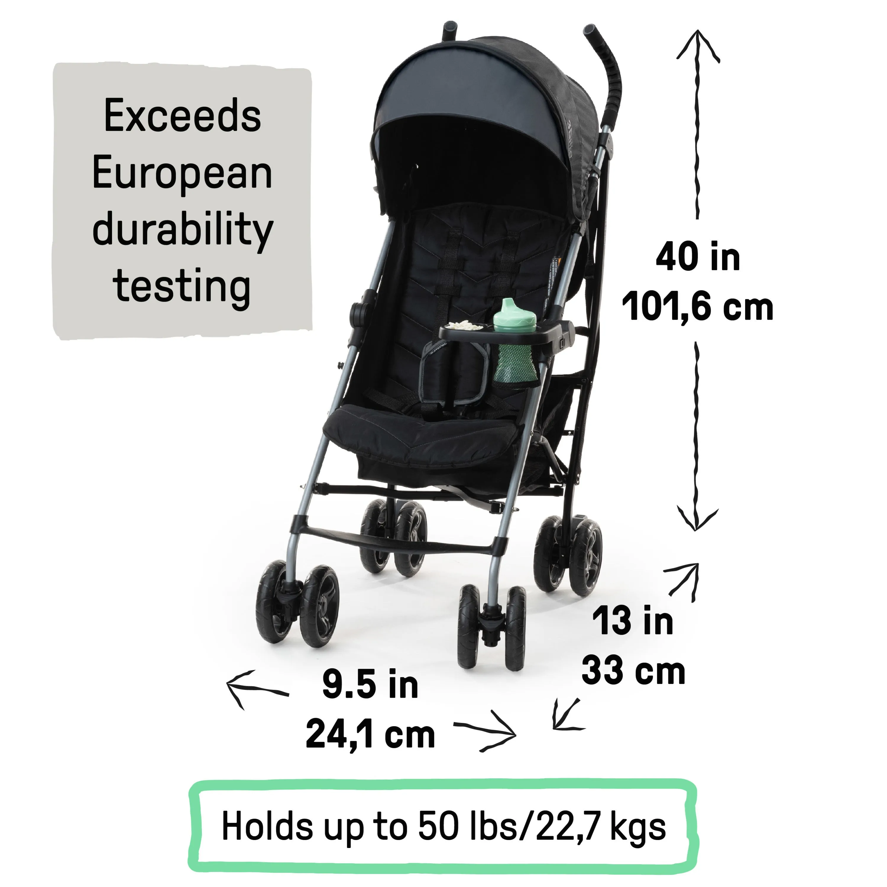 3Dlite Convenience Stroller - Black - Green