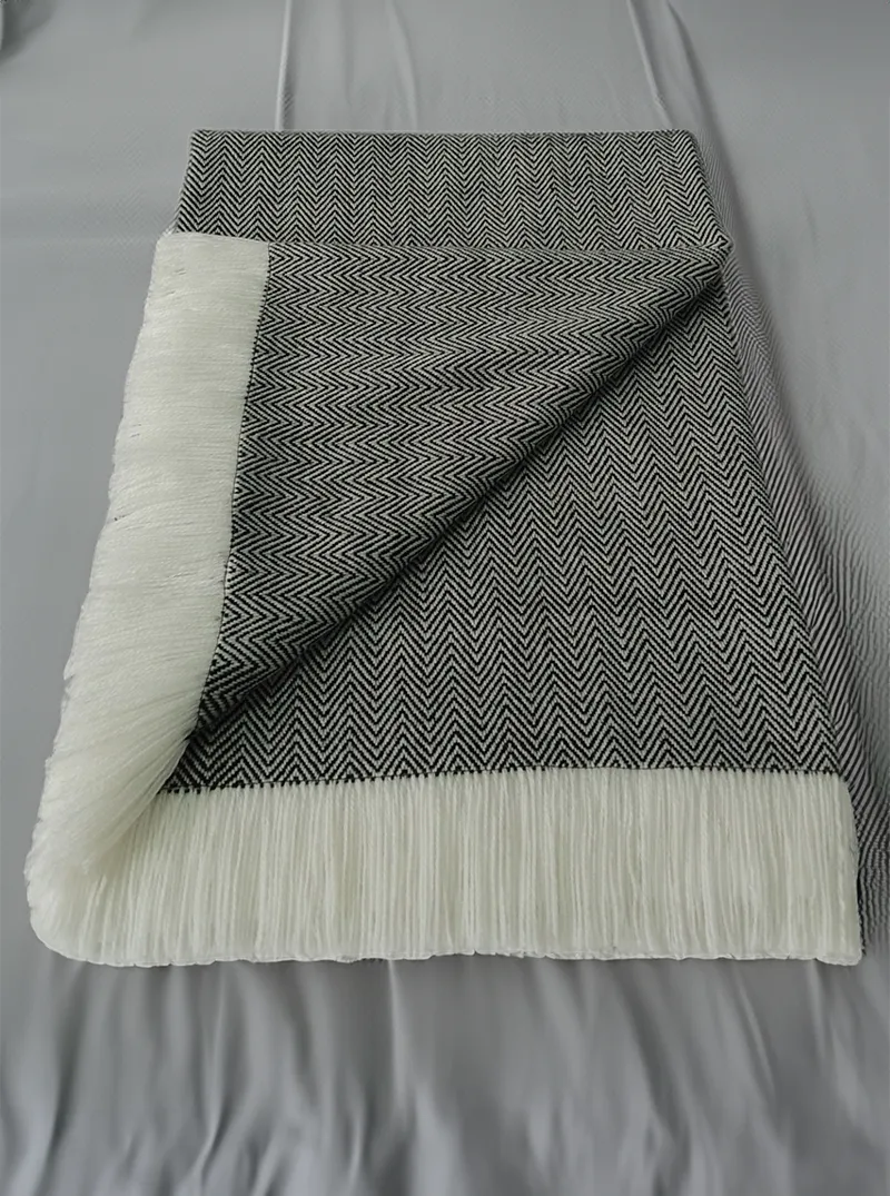 Alpaca Throw Blanket Zig Zag | Black with White Fringes