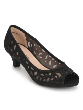 Black Kitten Heel Laser Cut Design Peeps