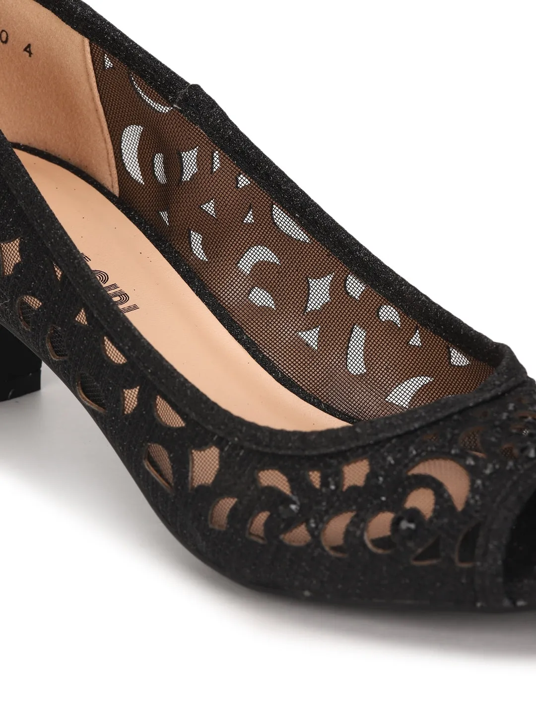 Black Kitten Heel Laser Cut Design Peeps