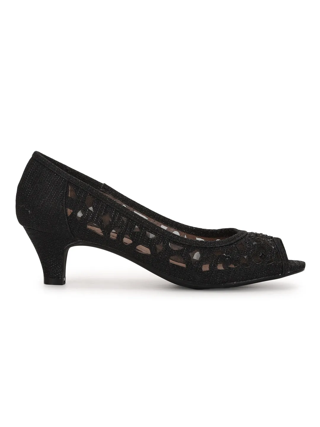 Black Kitten Heel Laser Cut Design Peeps