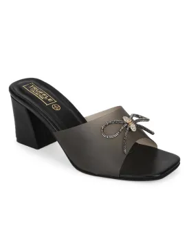 Black PU Perspex Diamante Bow Clear Mules (TC-SLC-R551-BLK)