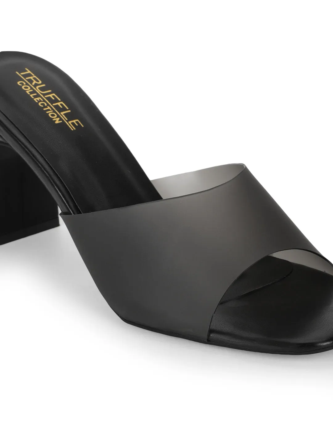 Black PU Perspex Slim Block Heel Clear Mules (TC-SLC-B-74-BLK)