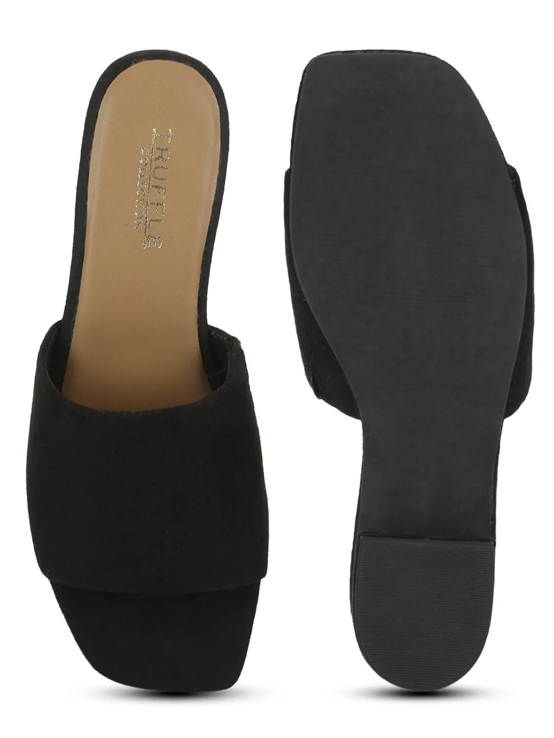 Black Suede Low Heel Slip Ons