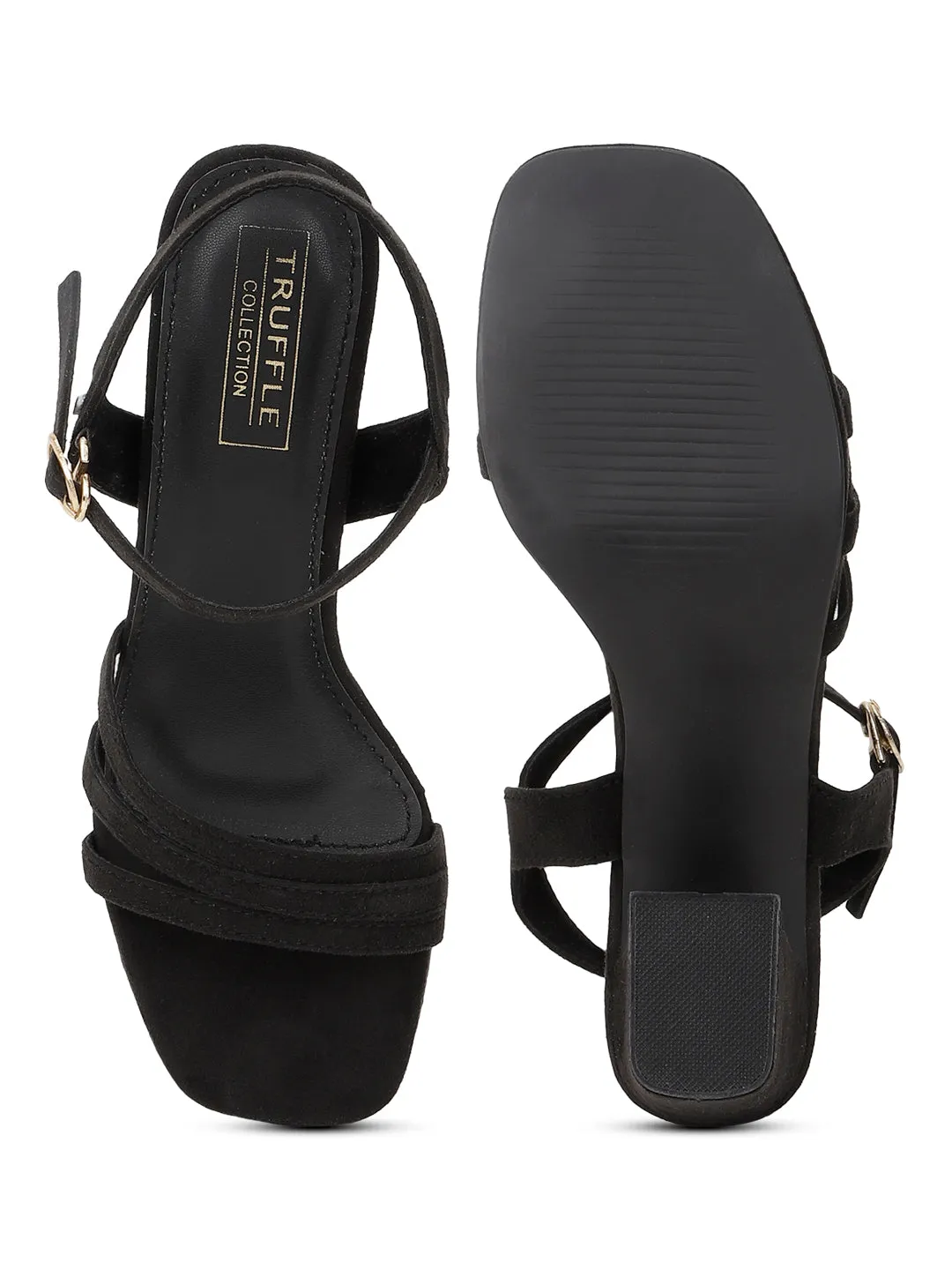 Black Suede Strappy Block Sandals (TC-SLC-2103-BLK)