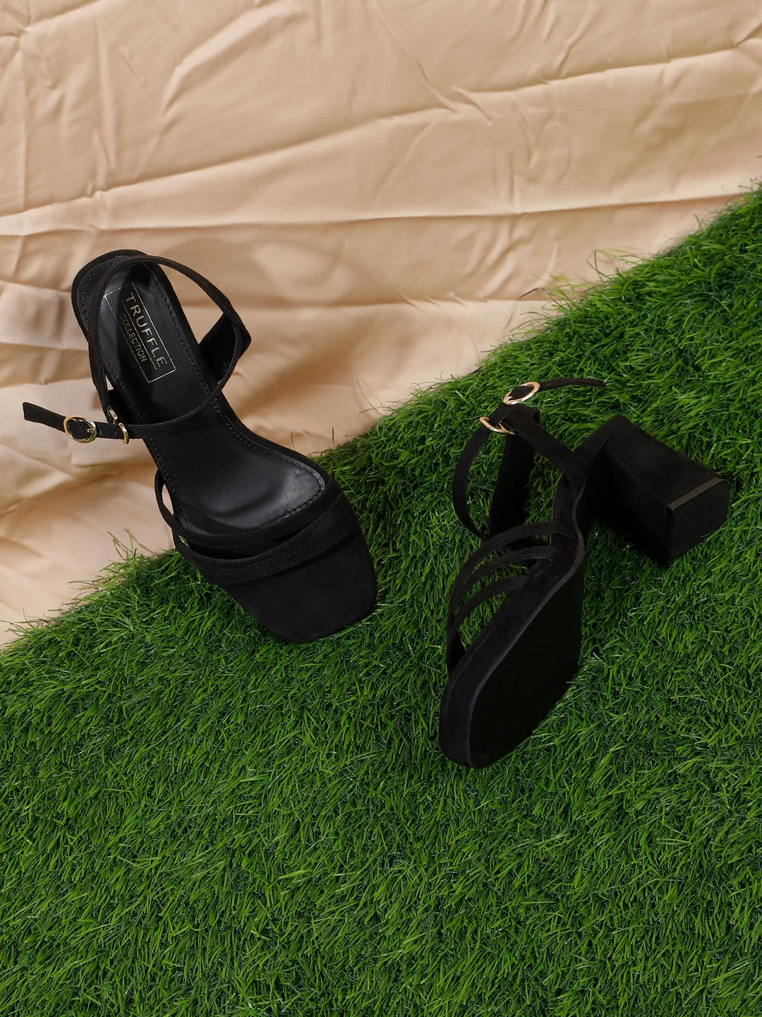 Black Suede Strappy Block Sandals (TC-SLC-2103-BLK)