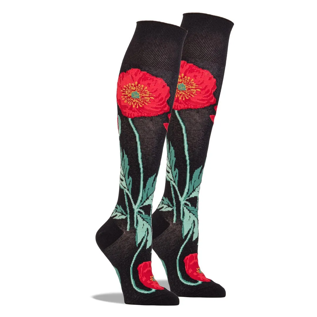 Bold Poppies Flower Socks Women's Knee High Sock