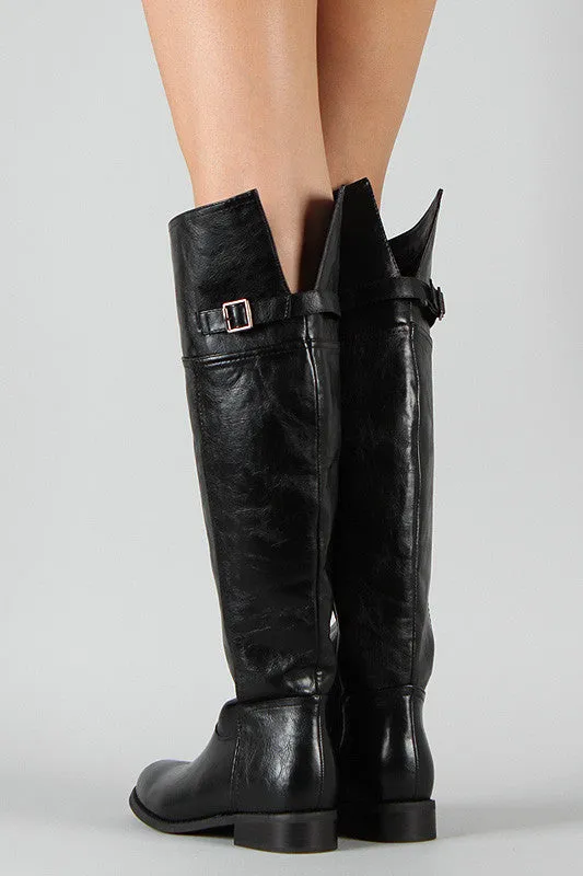 Breckelle Buckle Round Toe Riding Thigh High Boot