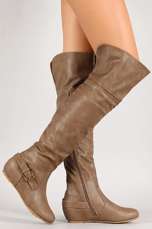 Buckle Hidden Wedge Knee High Boot