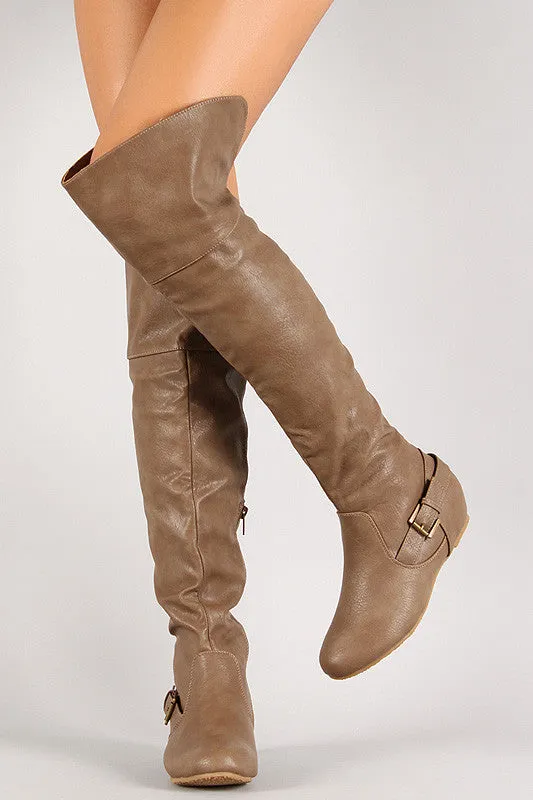 Buckle Hidden Wedge Knee High Boot