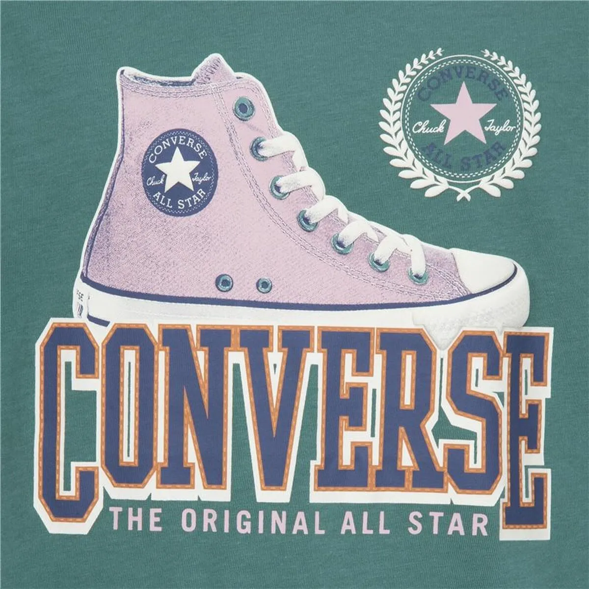 Child's Short Sleeve T-Shirt Converse Script Sneaker Gfx Sse Cyan