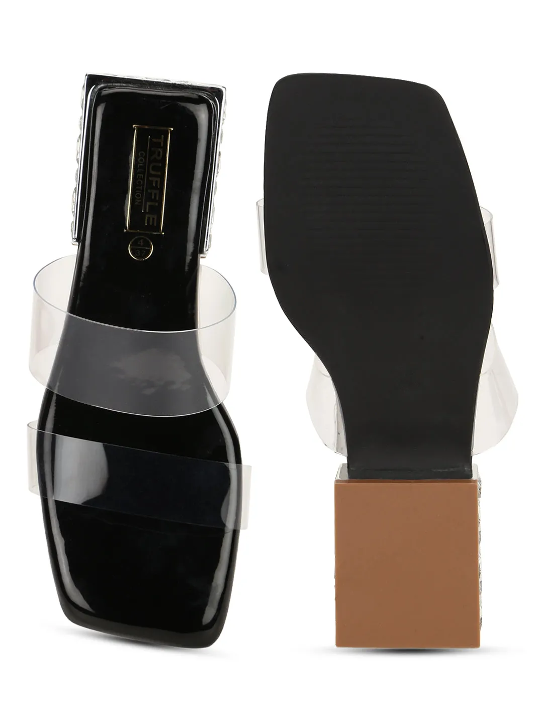 Clear Black PU Perspex Kitten Heel Mules (TC-SLC-4202-BLK)