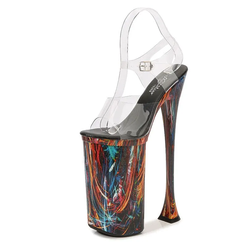 Colorful 26cm Paint Splash Transparent Open Toe Platform Heels