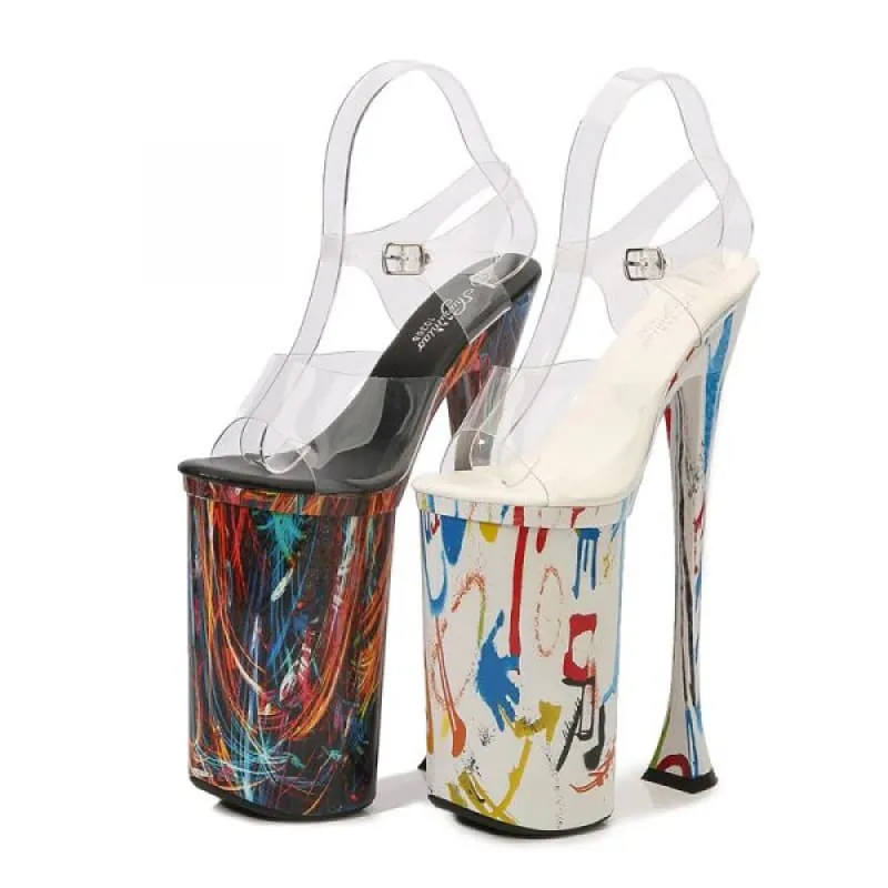 Colorful 26cm Paint Splash Transparent Open Toe Platform Heels