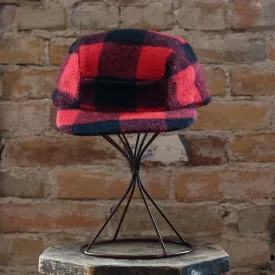 Crown Cap Wool Blend Buffalo Check Winter Ski Cap with Quilted Lining in Black and Red