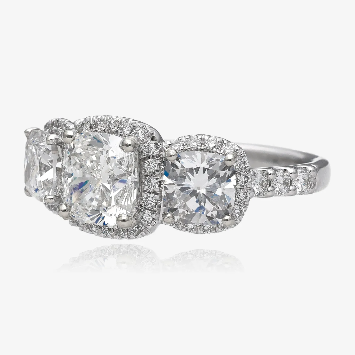 Cushion Halo Triple Lab Grown Diamond Ring