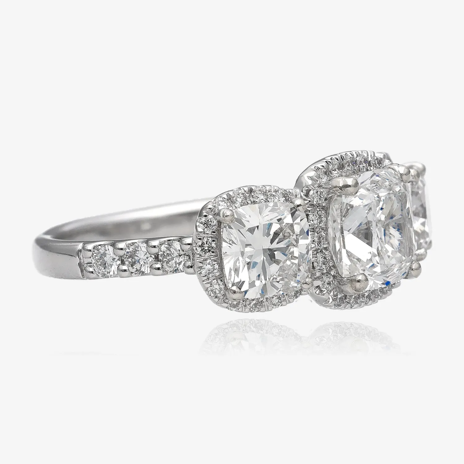 Cushion Halo Triple Lab Grown Diamond Ring