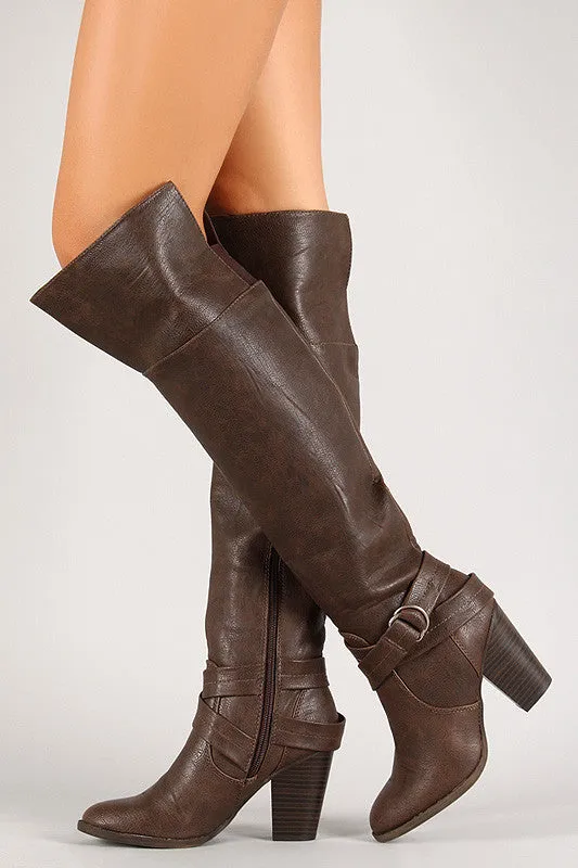 D-Ring Buckle Chunky Heeled Thigh High Boot