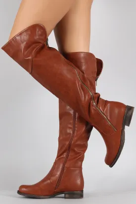 Diagonal Zipper Riding Flat Boots