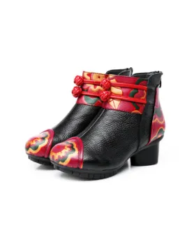 Ethnic Retro Leather Handmade Chunky Boots | Gift Shoes