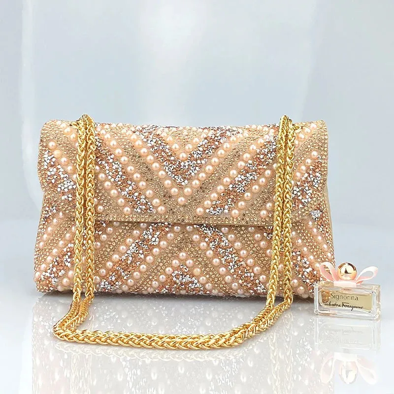 Exquisite Faux Diamond and Pearl Bling Handbag