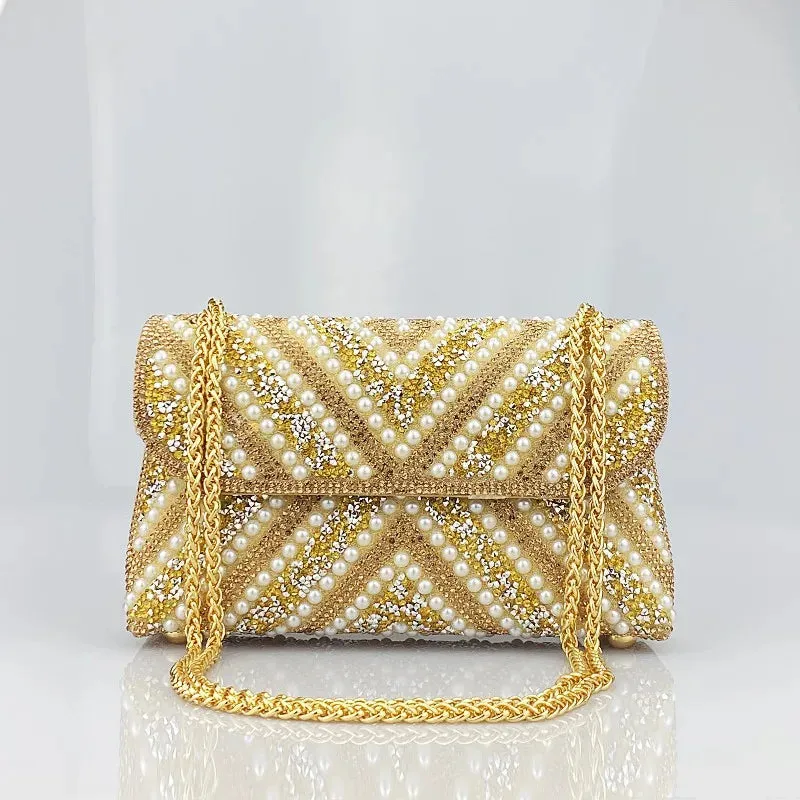 Exquisite Faux Diamond and Pearl Bling Handbag