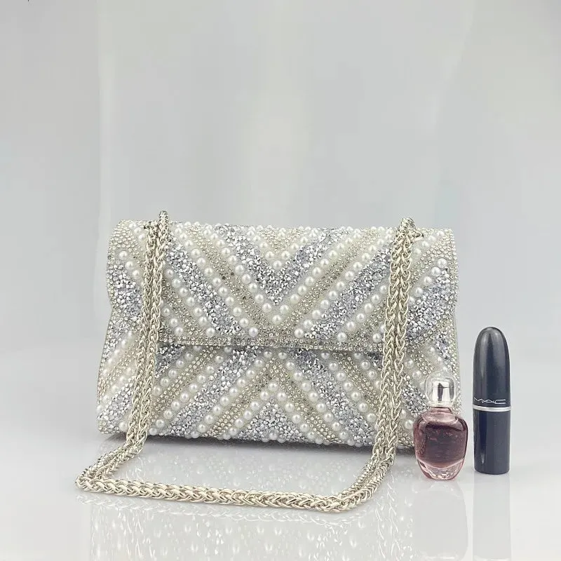 Exquisite Faux Diamond and Pearl Bling Handbag