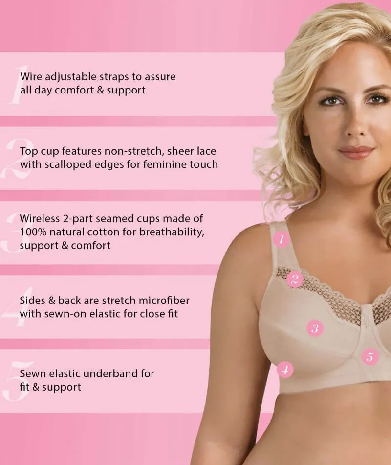 Exquisite Form Fully Cotton Soft Cup Wire-Free Bra With Lace 2 Pack - Damask Neutral/White