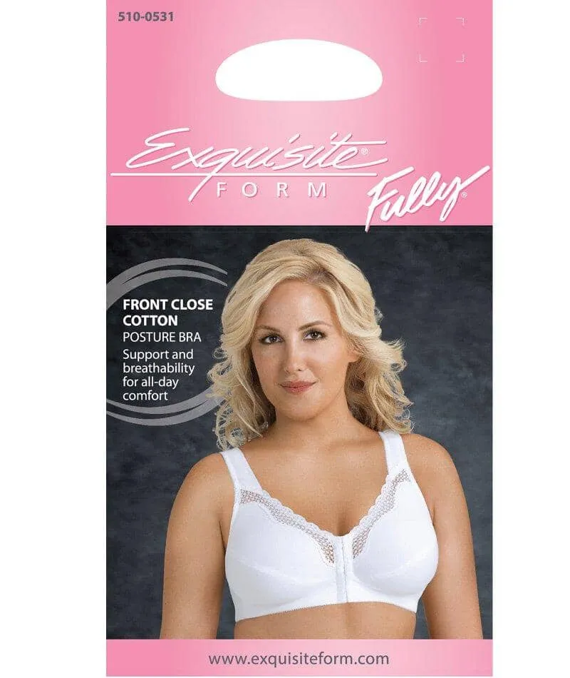 Exquisite Form Fully Front Close Wire-Free Cotton Posture Bra With Lace - White