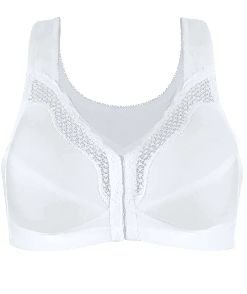 Exquisite Form Fully Front Close Wire-Free Cotton Posture Bra With Lace - White