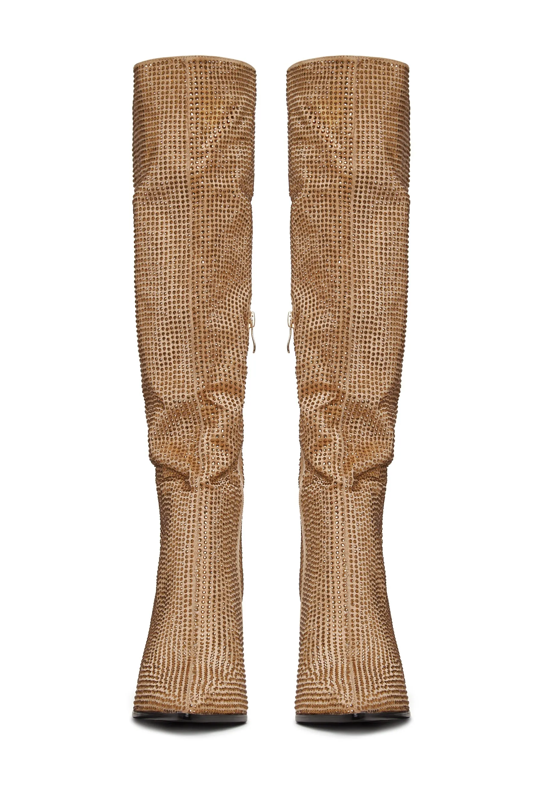 Jewel Stiletto Knee High Boots Mili - Gold