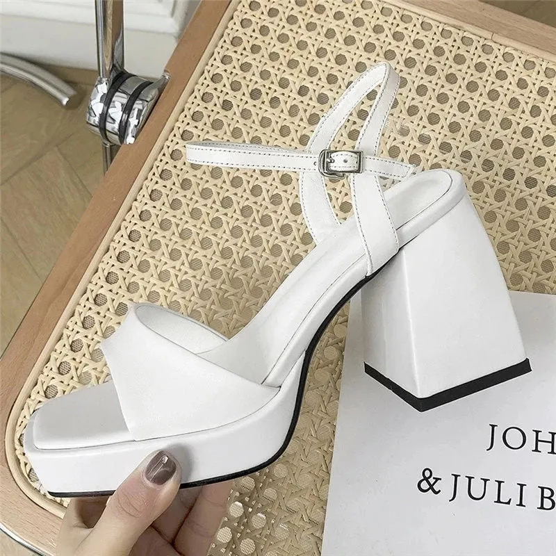 Joskaa Sandals Platform Shoes On Heels Women's Shoes 2024 Gothic High-Heeled Shoes Women Pumps Thick With Square Head Retro Mary Janes