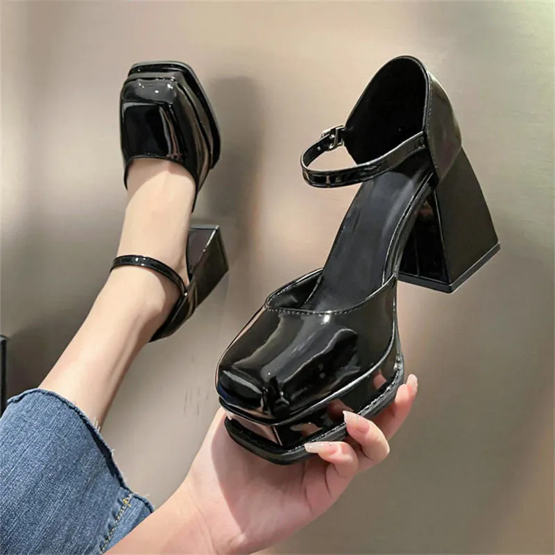 Joskaa Sandals Platform Shoes On Heels Women's Shoes 2024 Gothic High-Heeled Shoes Women Pumps Thick With Square Head Retro Mary Janes