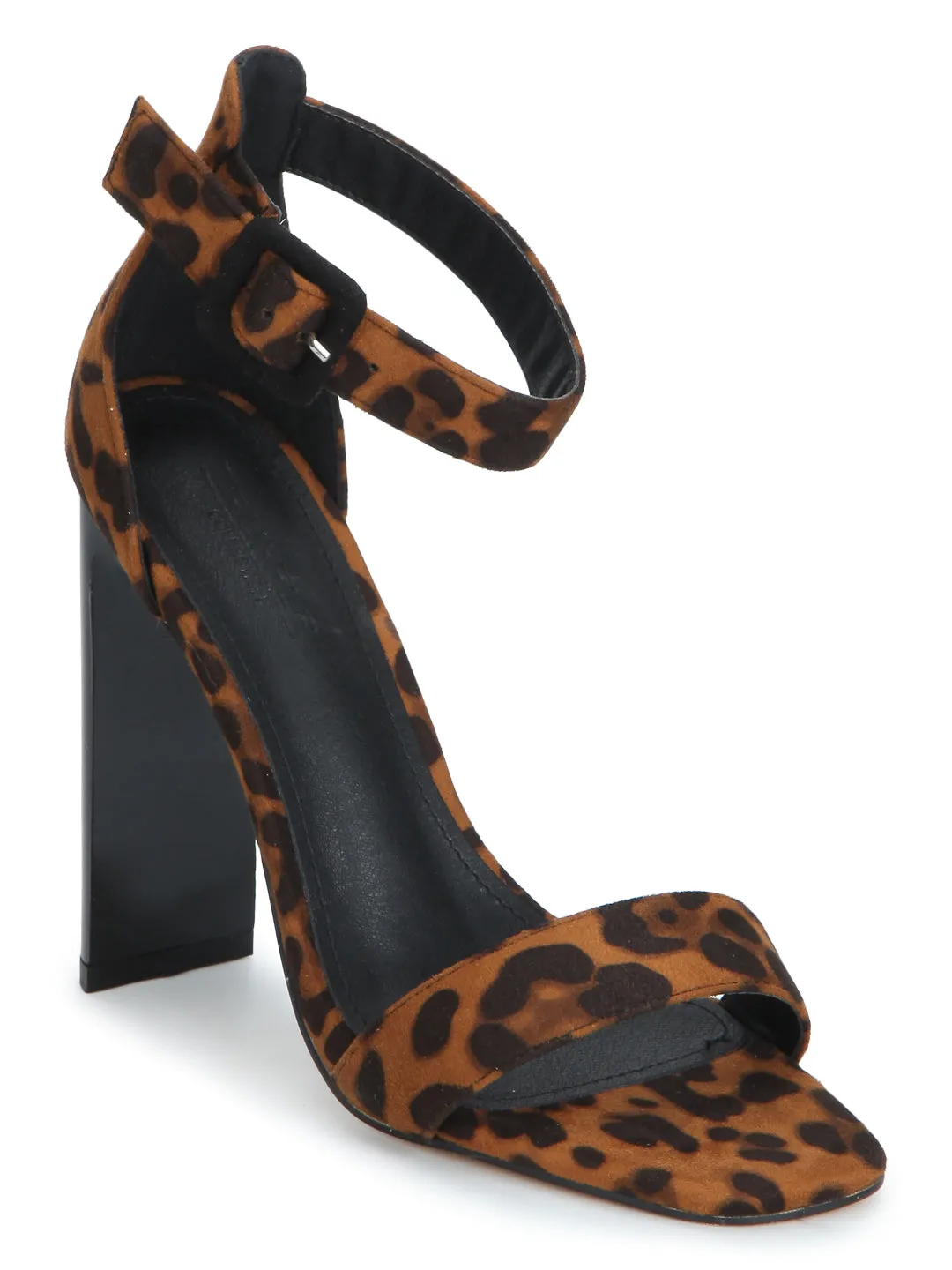 Leopard Ankle Strap Slim Block Heels