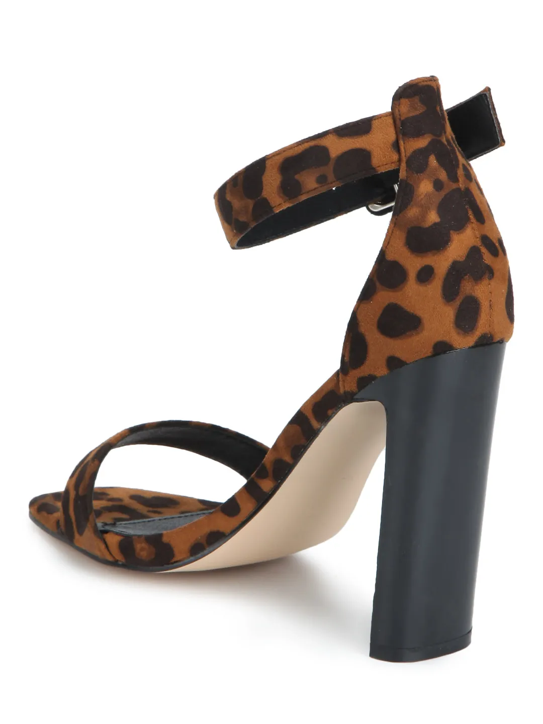 Leopard Ankle Strap Slim Block Heels