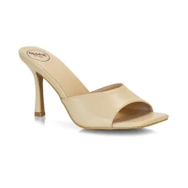 Libby Heeled Slip On Square Toe Mule Stiletto High Heels in Nude