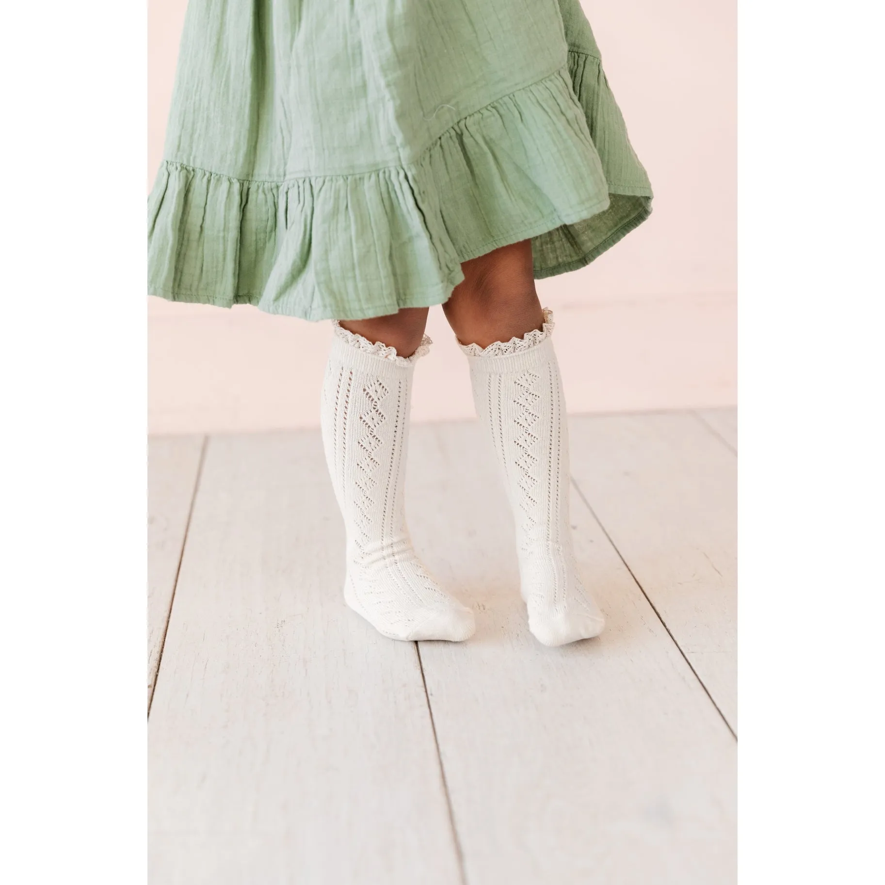 Little Stocking Co Lace Top Fancy Knee High Socks - White