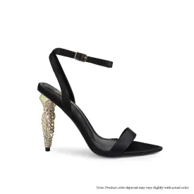 LUXUREE-1  POINTED HEEL W/ LIPSTICK RHINESTONE HEEL - BLACK