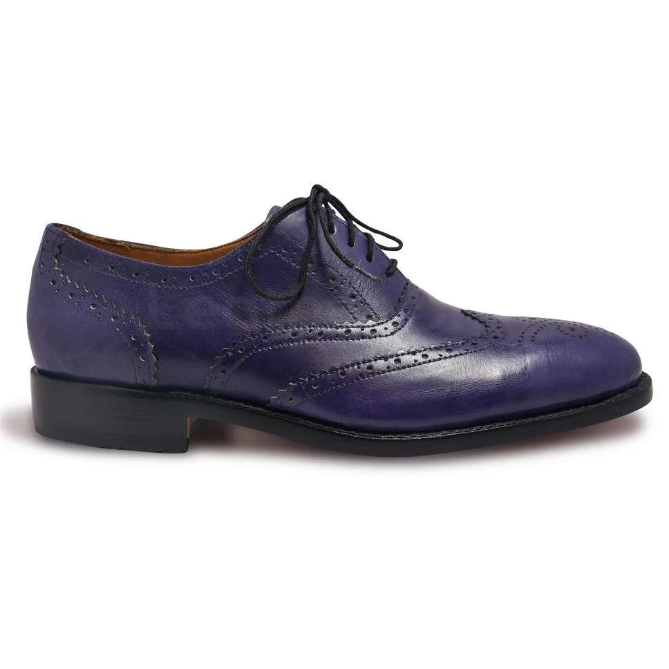 Men Purple Oxford Wingtip Brogue Leather Shoes with Laces