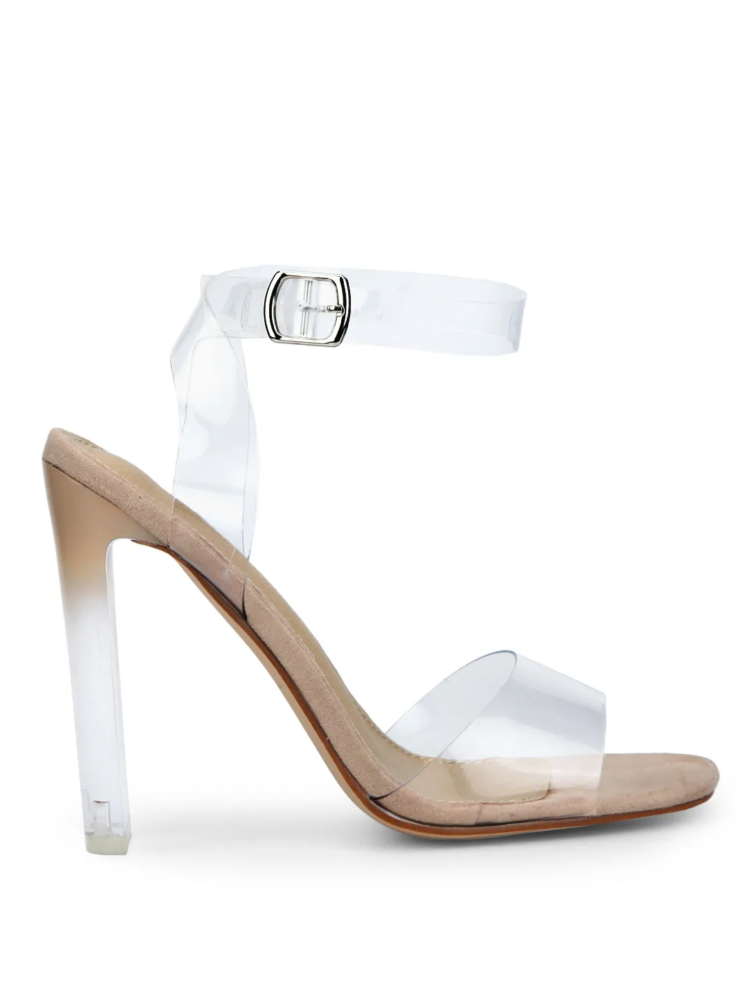 Nude Clear Ankle Strap Slim Block Heels