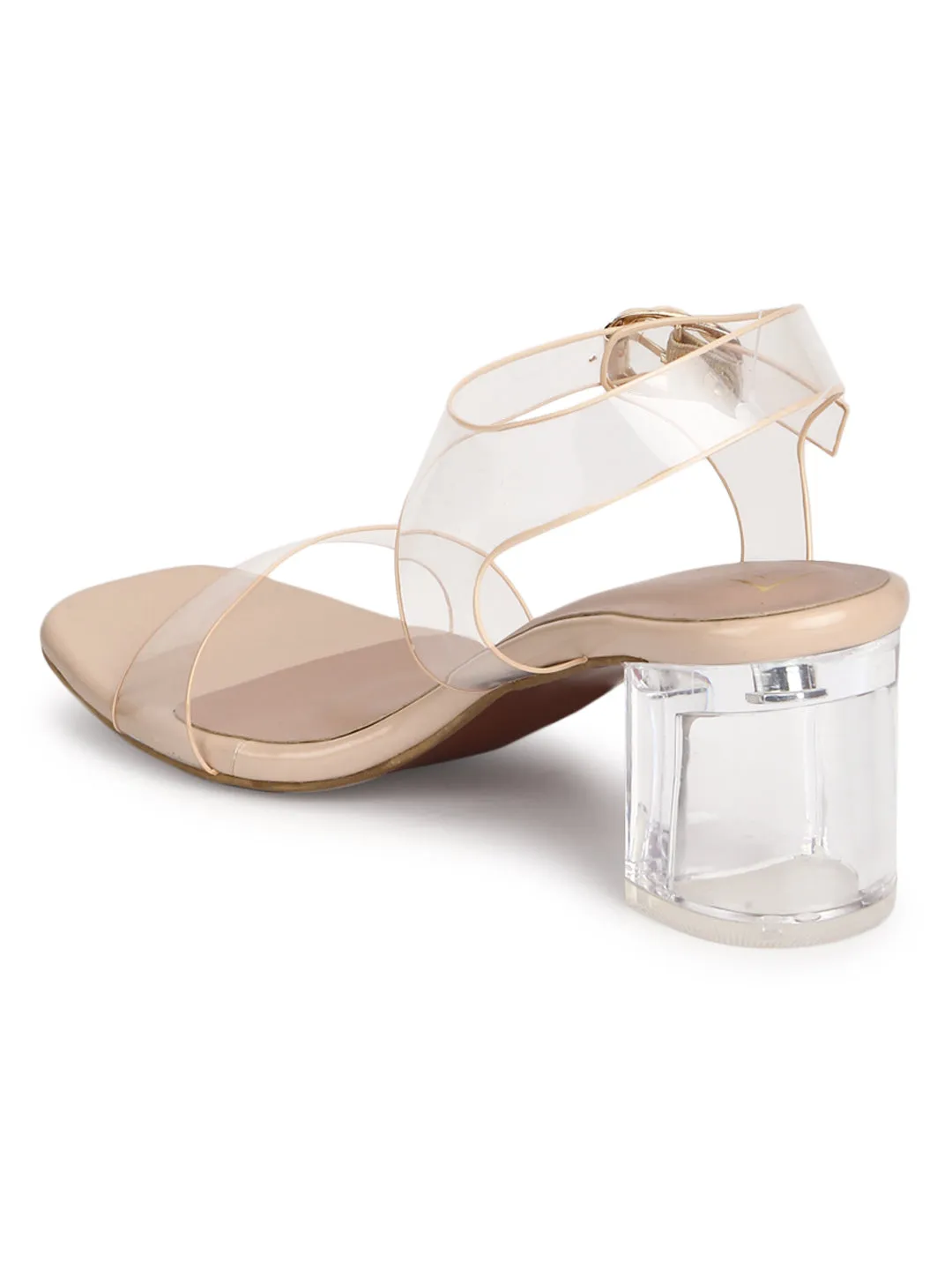 Nude Patent Perspex Clear Block Heel Sandals