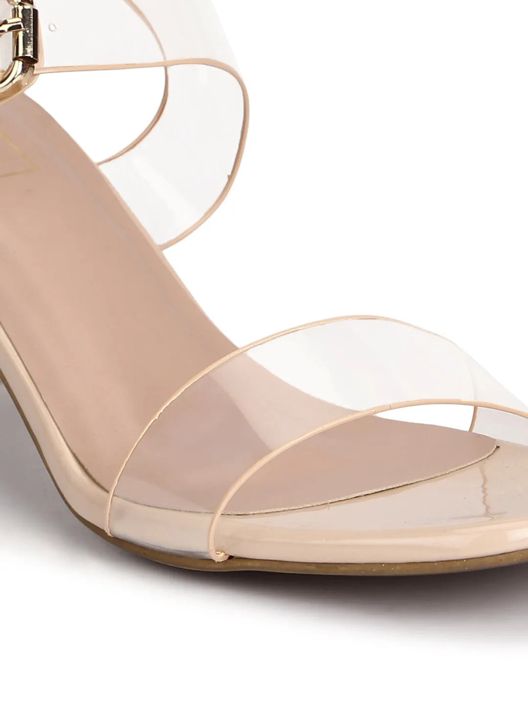 Nude Patent Perspex Clear Block Heel Sandals