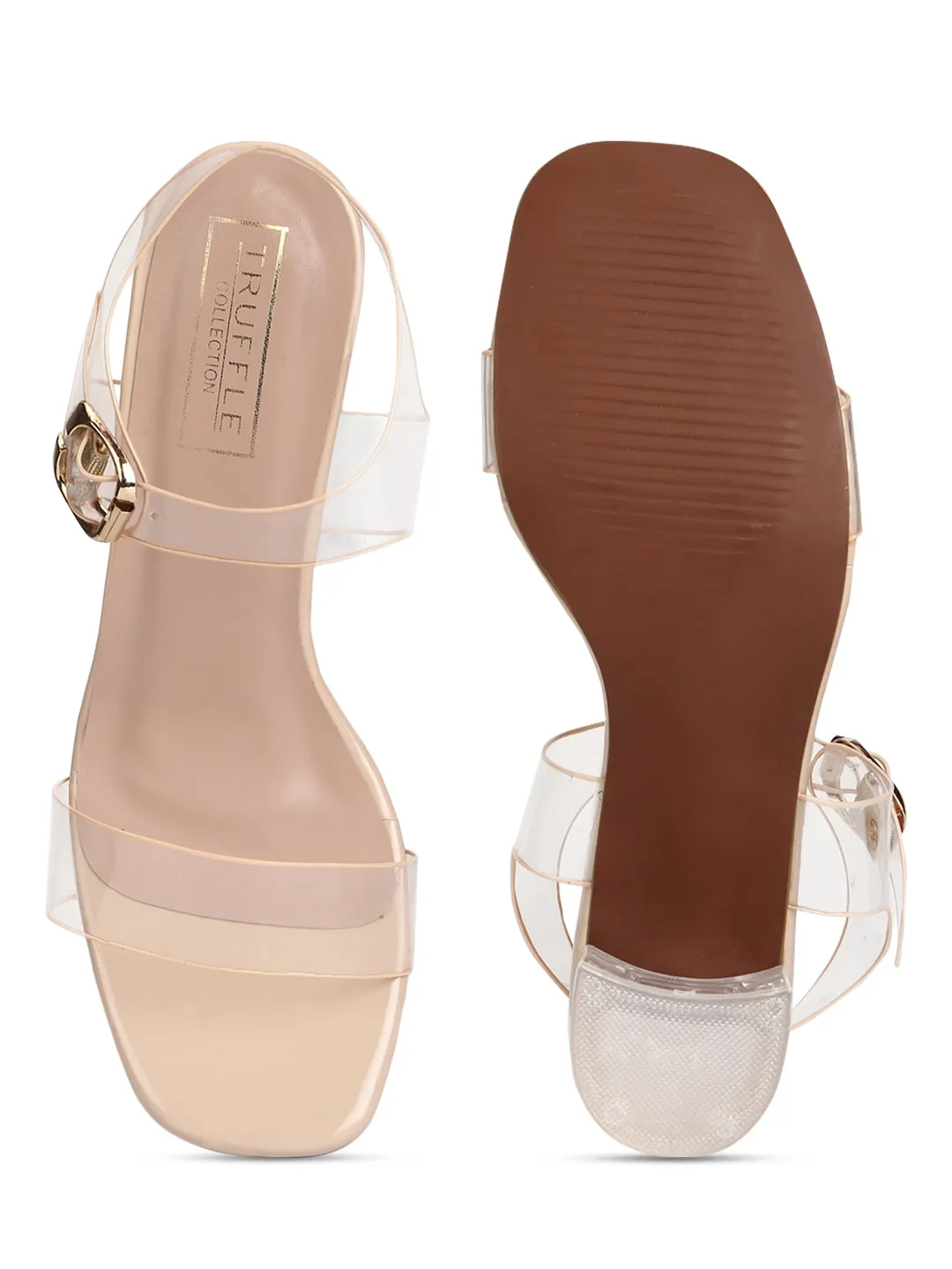 Nude Patent Perspex Clear Block Heel Sandals