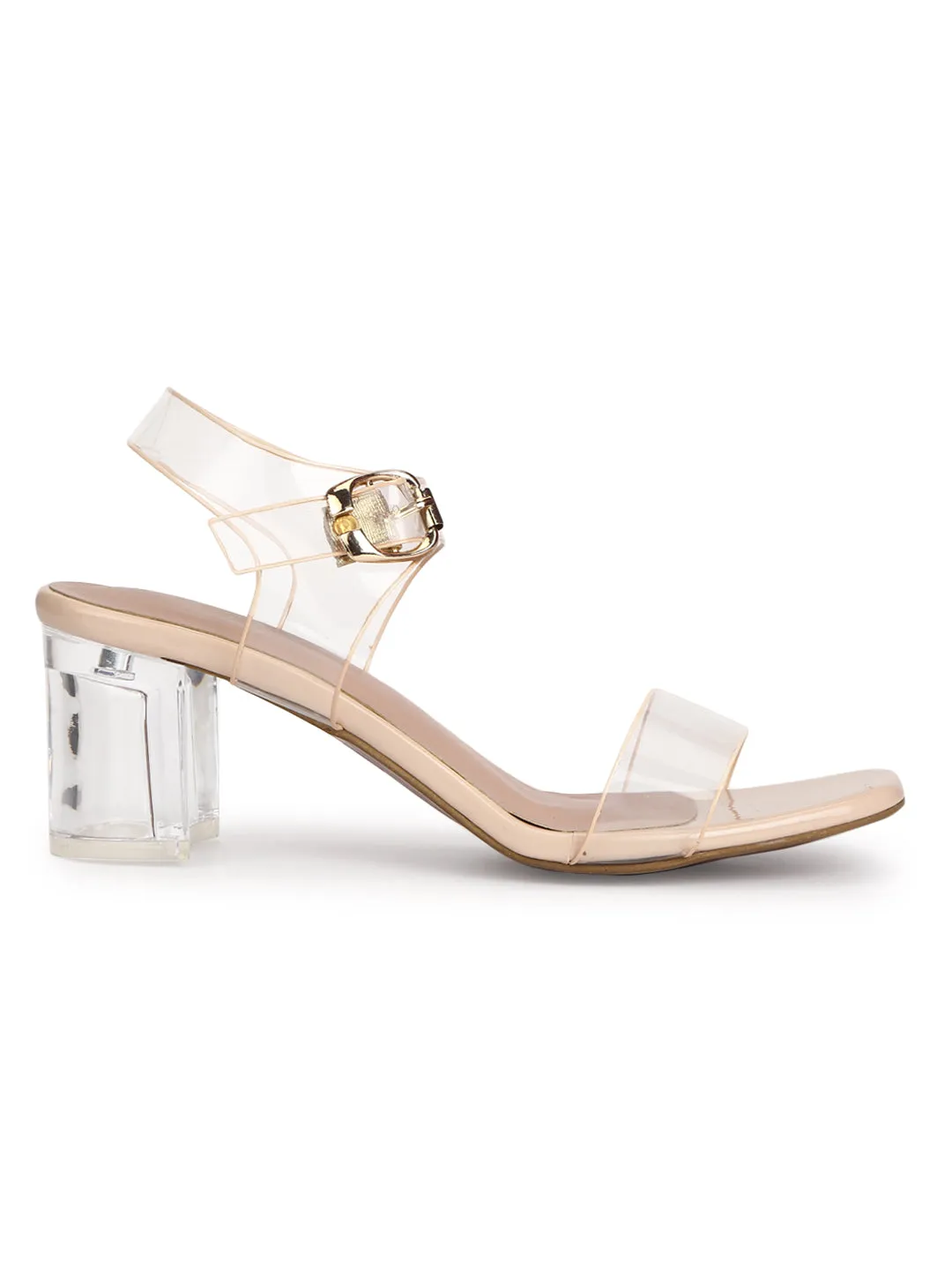 Nude Patent Perspex Clear Block Heel Sandals