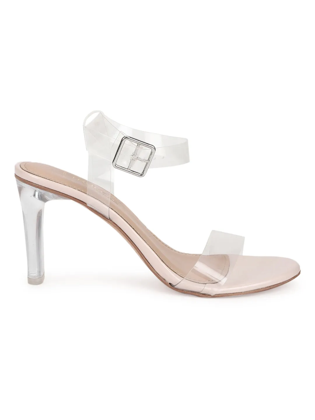 Nude Patent Perspex Clear Slim Block Heel Sandals (TP10175-NUD)