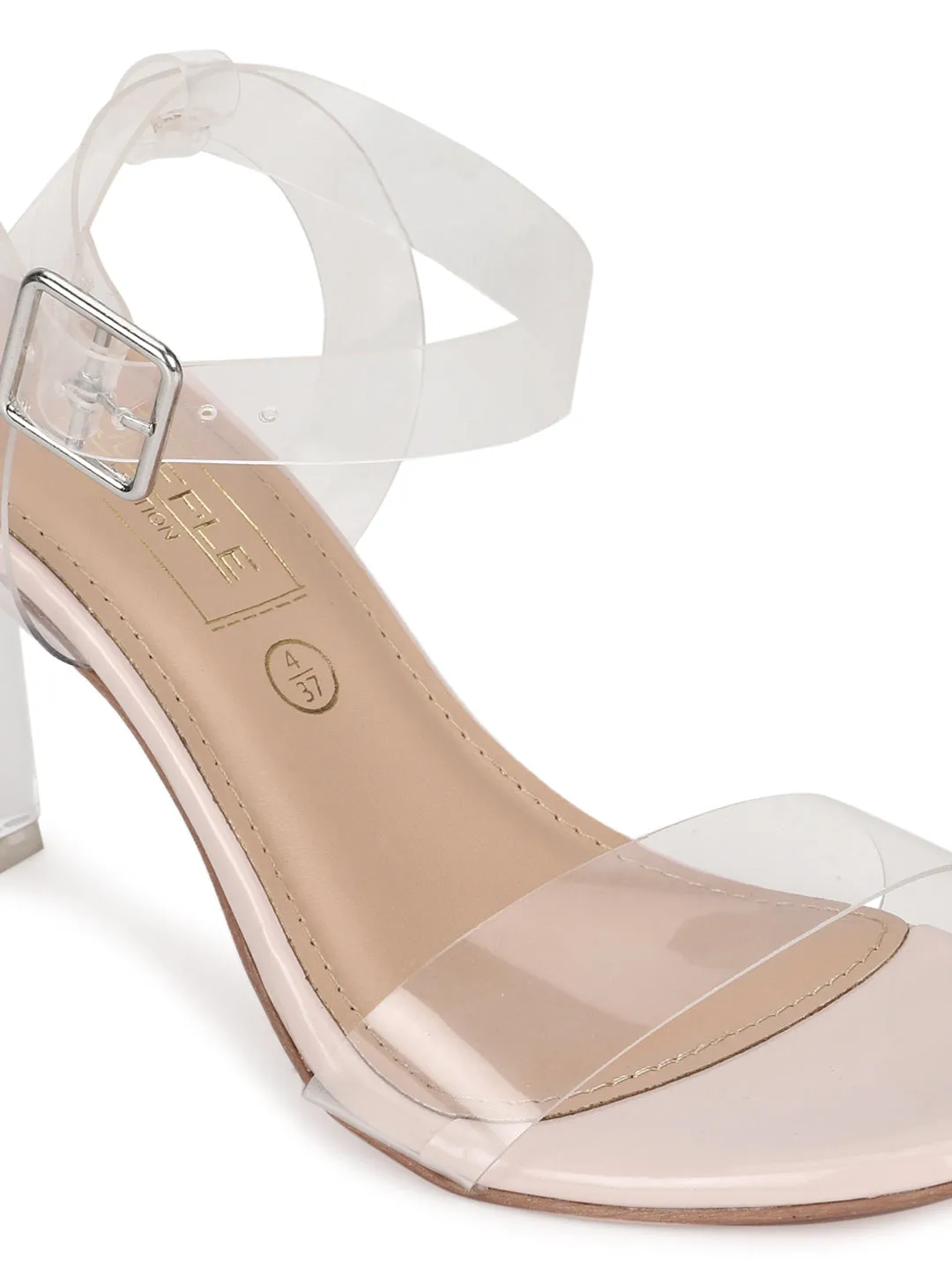 Nude Patent Perspex Clear Slim Block Heel Sandals (TP10175-NUD)