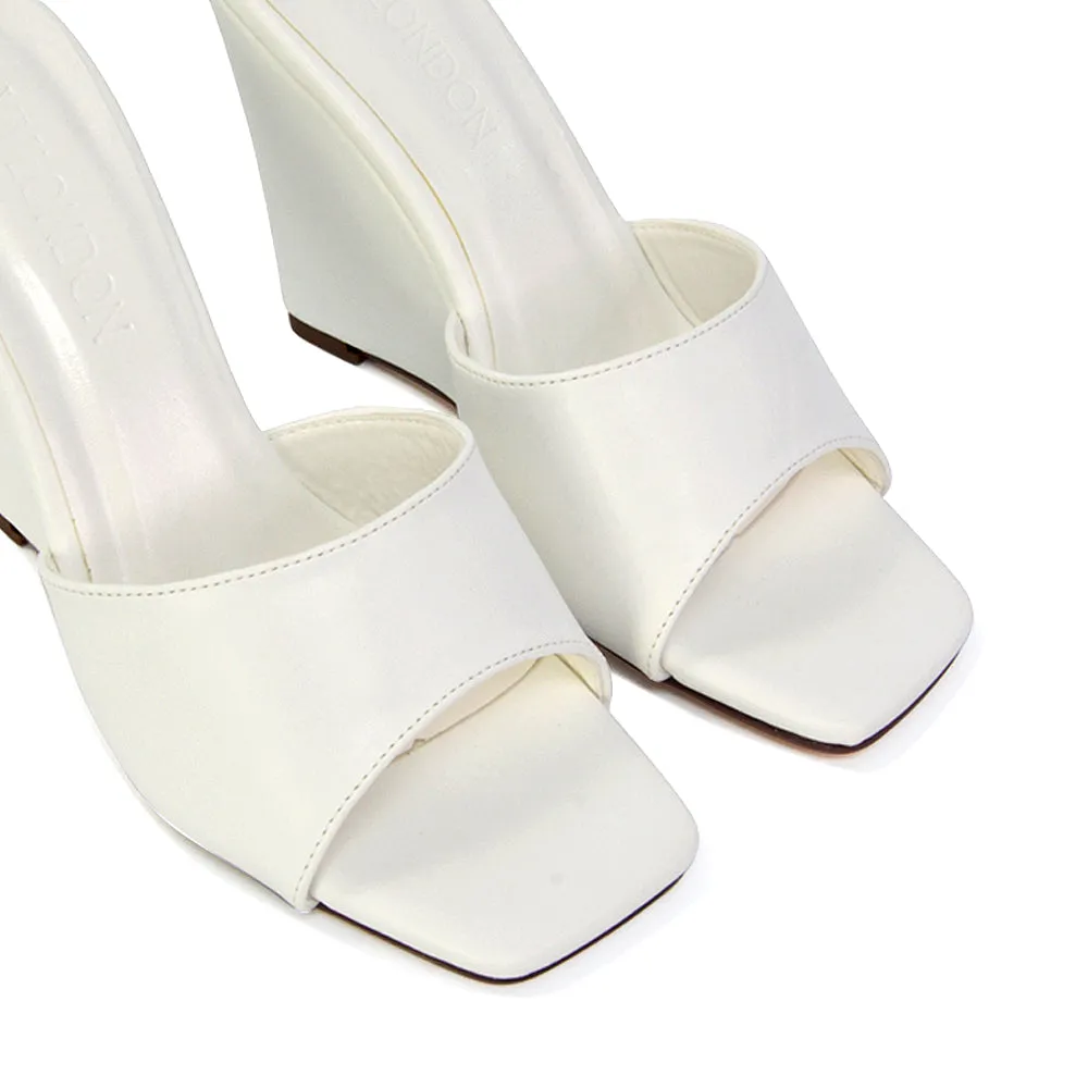 Otis Slip On Square Toe Wedge High Heeled Mule Summer Sandals in White